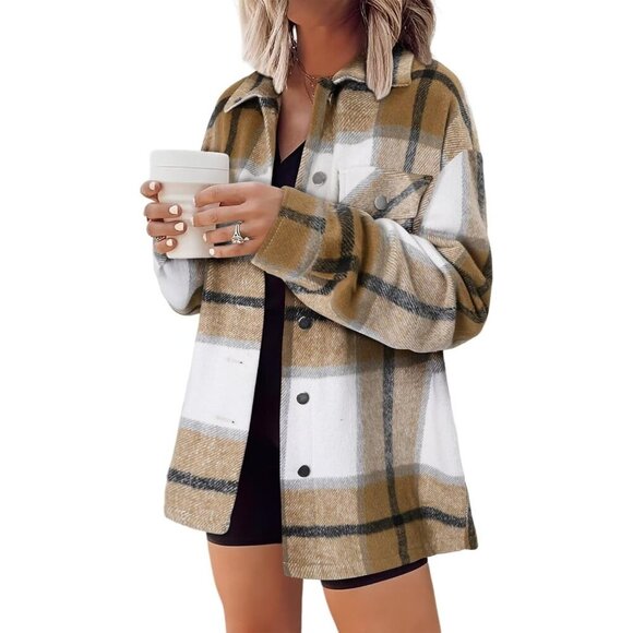 Tops - Women Yellow Collared V Neck Button Down Oversized Long Sleeve Shirt Top